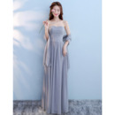 Custom Modern Strapless Floor Length Chiffon Lace-Up Bridesmaid Dress