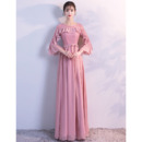New Style Long Chiffon Formal Evening Dress with 3/4 Long Sleeves