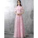 Elegant Mandarin Collar Cold Shoulder Long Lace Formal Evening Dress