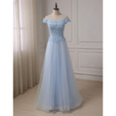 Discount A-Line Off-the-shoulder Floor Length Satin Tulle Formal Evening Dress