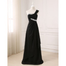 Elegant One Shoulder Floor Length Chiffon Black Formal Evening Dress