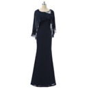 Discount Designer Modern Sheath Black Long Chiffon Formal Mother Dress with Wraps