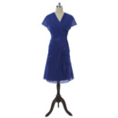 Designer Simple V-Neck Knee Length Chiffon Mother Dress with Cap Sleeves