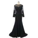 Custom Sheath Long Black Chiffon Tulle Plus Size Mother Formal Dress/ Mother of the Bride Dress with Long Sleeves