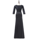Elegant Long Lace Satin Black Mother Dresses with 3/4 Long Sleeves