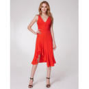 Casual Trumpet V-Neck Asymmetric Short Chiffon Homecoming Party Dress