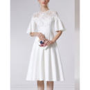 Girls Knee Length Embroidery White Homecoming Party Dress with Short Sleeves