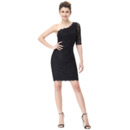 Girls Inexpensive One Shoulder Short Lace Black Homecoming Dress
