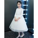 Custom Tea Length Lace Organza Flower Girl Dress with Long Sleeves