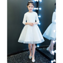 Inexpensive Pretty Little Girls Short Lace Organza Flower Girl Dress with Long Sleeves