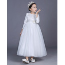 Kids Princess Ankle Length Satin Flower Girl Dress with Long Sleeves