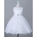 Lovely Sleeveless Knee Length Lace Flower Girl Dress with Belt