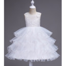 Kids Pretty A-Line Knee Length Layered Skirt Flower Girl Dress