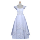 Kids Square Cap Sleeves Floor Length Satin Flower Girl Dress