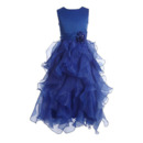 Beautiful Sleeveless Floor Length Ruffle Skirt Blue Flower Girl Dress