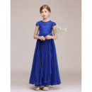 New Cap Sleeves Ankle Length Chiffon Junior Bridesmaid Dress