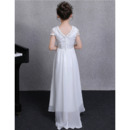 Custom V-Neck Cap Sleeves Ankle Length Chiffon Junior Bridesmaid Dress