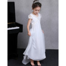 Custom V-Neck Cap Sleeves Ankle Length Chiffon Junior Bridesmaid Dress
