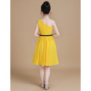 Discount One Shoulder Knee Length Junior Bridesmaid Dress with Belt