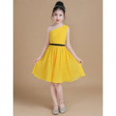 Discount One Shoulder Knee Length Junior Bridesmaid Dress with Belt