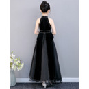 2022 Style Halter Ankle Length Black Junior Bridesmaid Dress