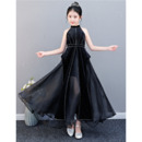 2022 Style Halter Ankle Length Black Junior Bridesmaid Dress