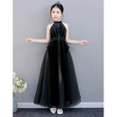 2019 Style Halter Ankle Length Black Junior Bridesmaid Dress