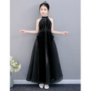 Style Halter Ankle Length Black Junior Bridesmaid Dress