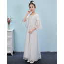 Custom Ankle Length Junior Bridesmaid Dress with 3/4 Long Sleeves