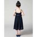 Inexpensive Spaghetti Straps Long Chiffon Junior Bridesmaid Dress