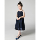 Inexpensive Spaghetti Straps Long Chiffon Junior Bridesmaid Dress