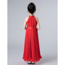 Adorable Halter Ankle Length Chiffon Pleated Junior Bridesmaid Dress