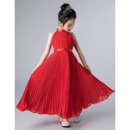 Adorable Halter Ankle Length Chiffon Pleated Junior Bridesmaid Dress