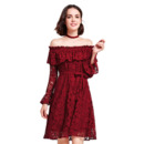 Elegant Off-the-shoulder Short Lace Cocktail/ Holiday Dress with Sleeves