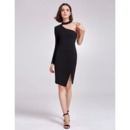 Sexy Sheath One Shoulder Short Satin Black Cocktail/ Holiday Dress