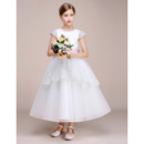 Affordable Tea Length Cap Sleeves Flower Girl Dress with Belts