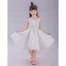 Little Girls A-Line Knee Length Satin Applique Flower Girl Dress