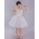 Little Girls Cute Ball Gown Knee Length Applique Flower Girl Dress