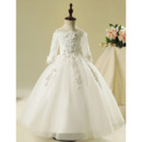 Girls Classic Ball Gown Off-the-shoulder Flower Girl Dress with Sleeves