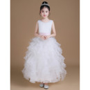 Adorable Ankle Length Ruffle Skirt Flower Girl Dress with Sashes