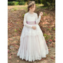 New Style Ball Gown Flower Girl Dress with Long Lace Sleeves
