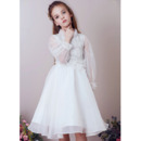 Style Knee Length Organza Flower Girl Dress with Long Sleeves