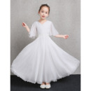 Inexpensive Ankle Length Chiffon Flower Girl Dress with Short Sleeves