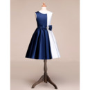 Custom A-Line Knee Length Satin Multi Color Flower Girl Dress