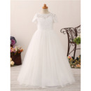 2019 Lace Flower Girl/ First Communion Dress with Short Sleeves