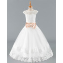 Stunning Ball Gown Floor Length Lace Flower Girl Dress with Belts