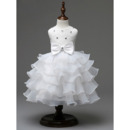 Custom A-Line Tea Length Ruffle Skirt Organza Flower Girl Dress