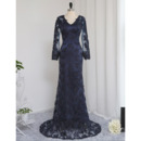 Sexy Sheath V-Neck Floor Length Lace Prom Dress with Long Sleeves