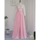 Discount V-Neck Floor Length Prom/ Formal Dress with Long Sleeves