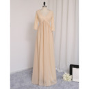 Inexpensive V-Neck Long Chiffon Prom Dress with 3/4 Long Sleeves